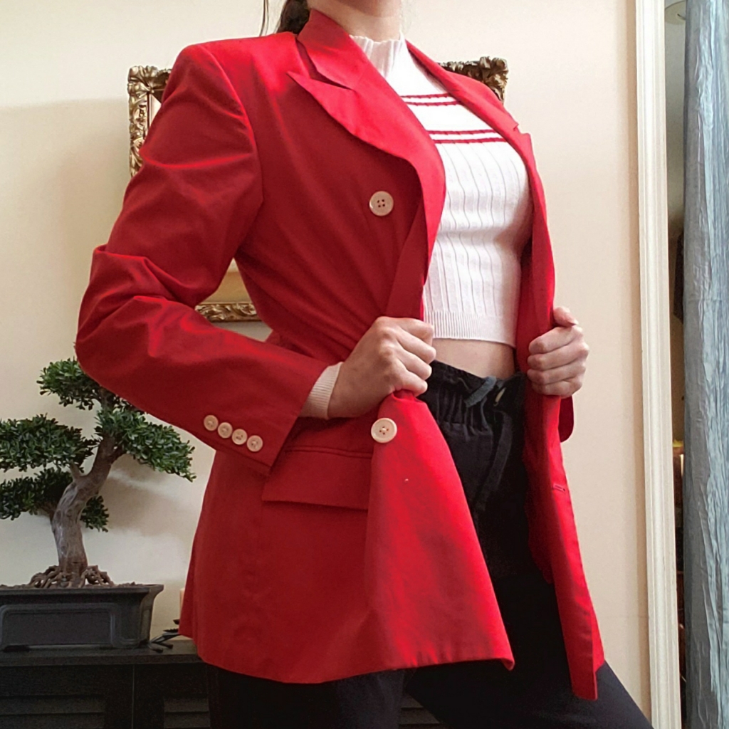 Vtg Button Up Red Blazer